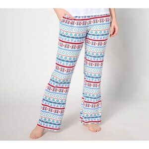 MUK LUKS Lounge Pant Size 1X Thermal Fleece Straight Leg Teal Snow Fair Isle NEW